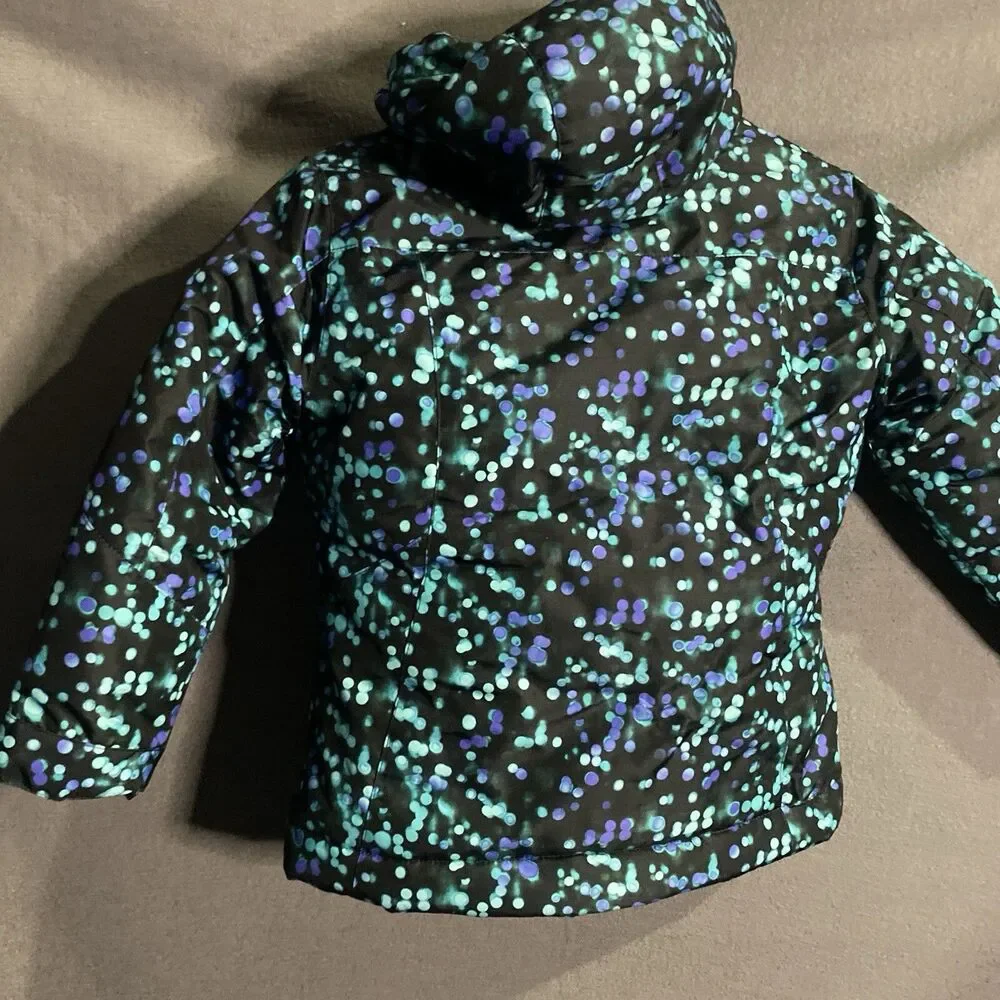 champion girls puffer jacket xs rain small black blue polka dot thick A20
